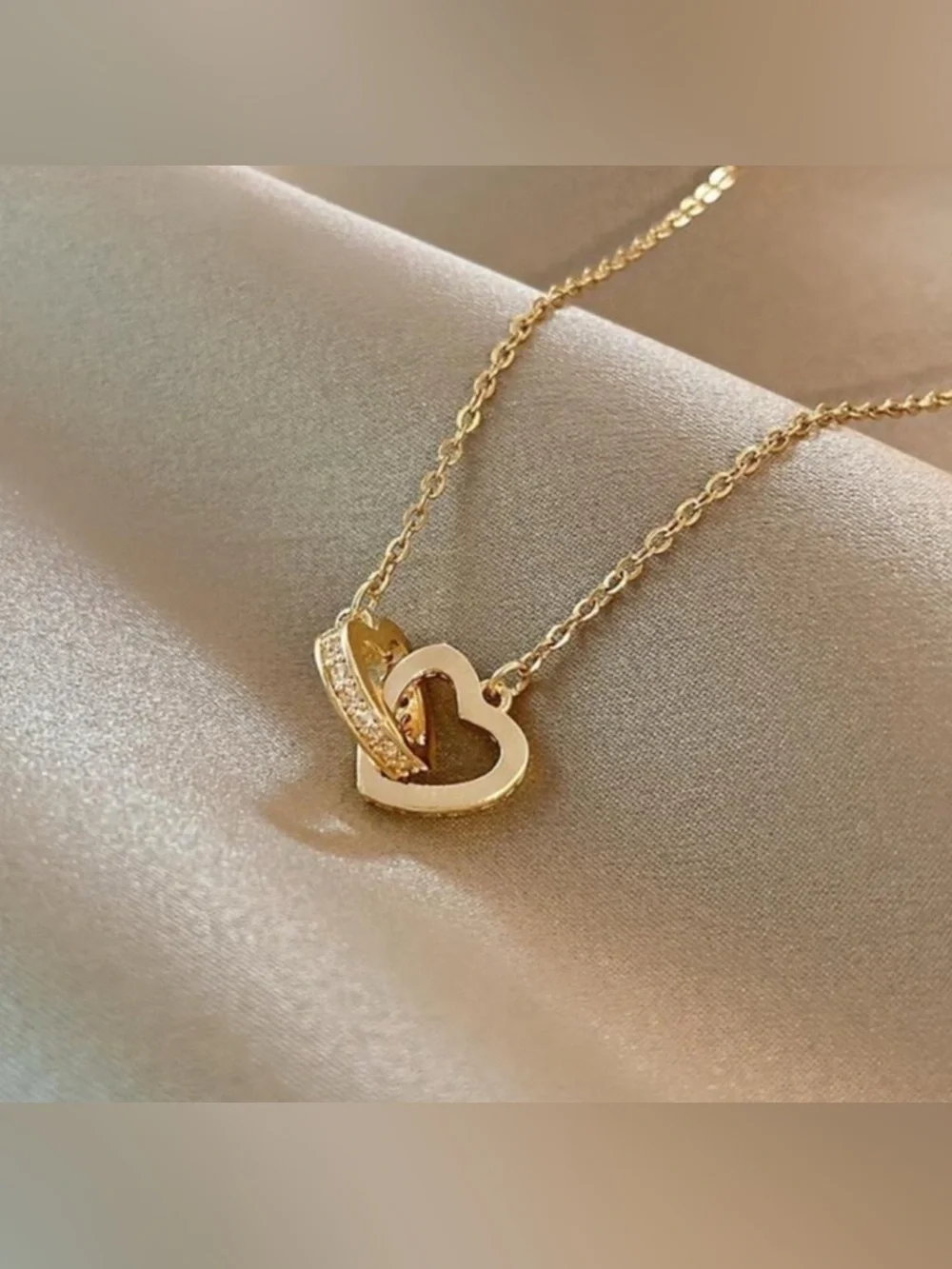 Gold Plated Stainless Steel Double Heart Chain Necklace